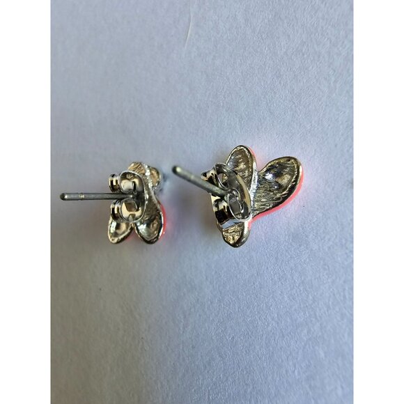 Extra Small Dainty Pink Ballet Slipper Pierced Post Earrings Pink Butterfly Back - Picture 5 of 8